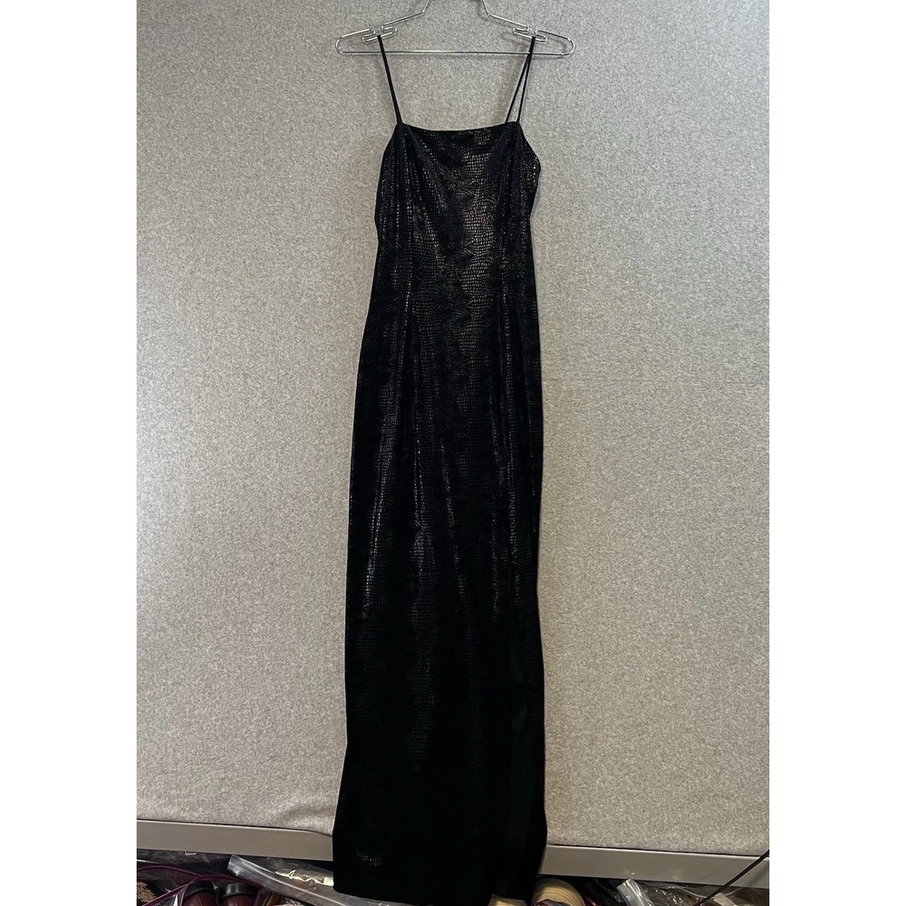 Vintage dave and johnny dress womens 4 black snakeskin maxi slit‎ black